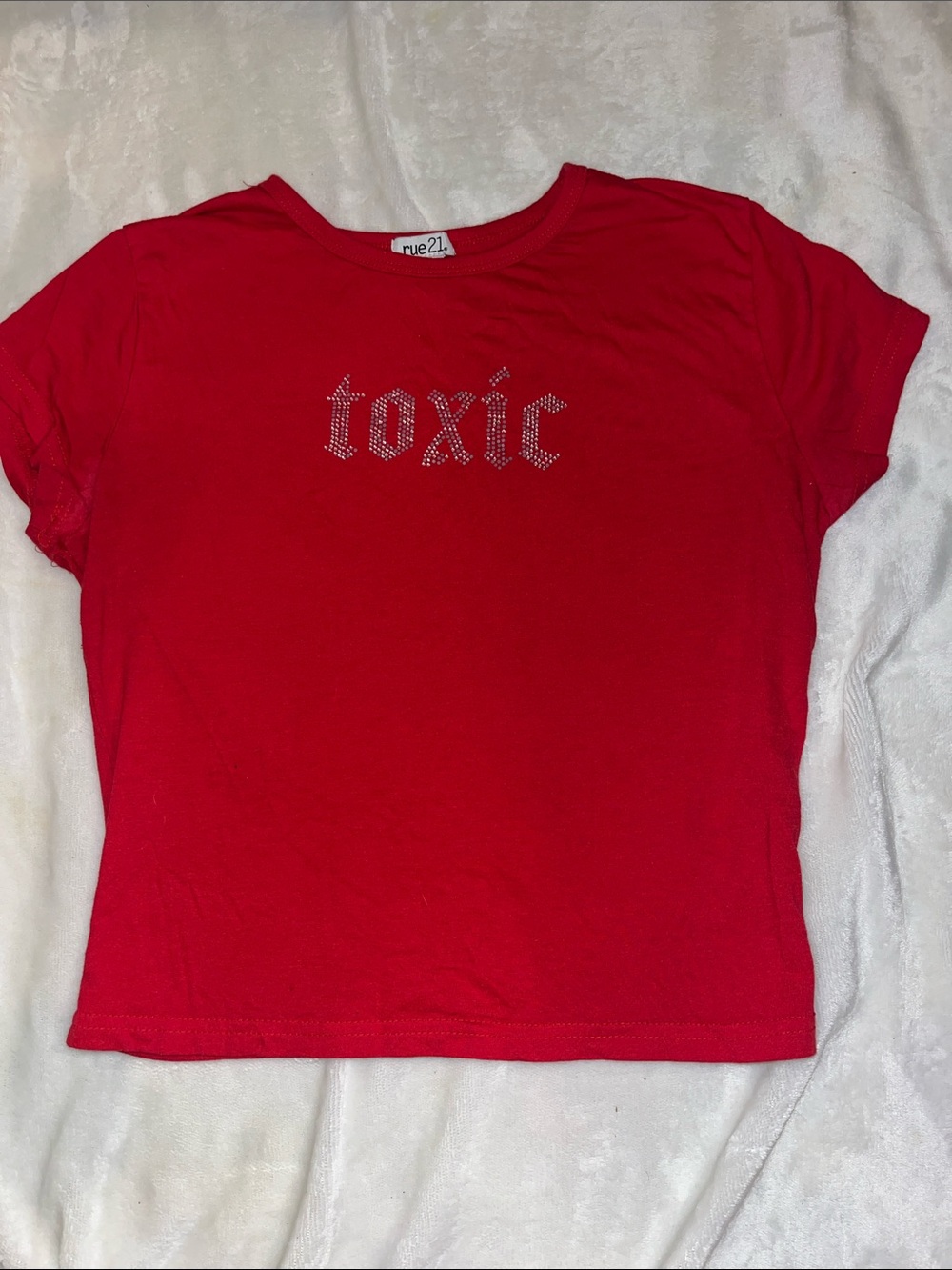 Rue21 Red Rhinestone 'toxic' Crop Tee